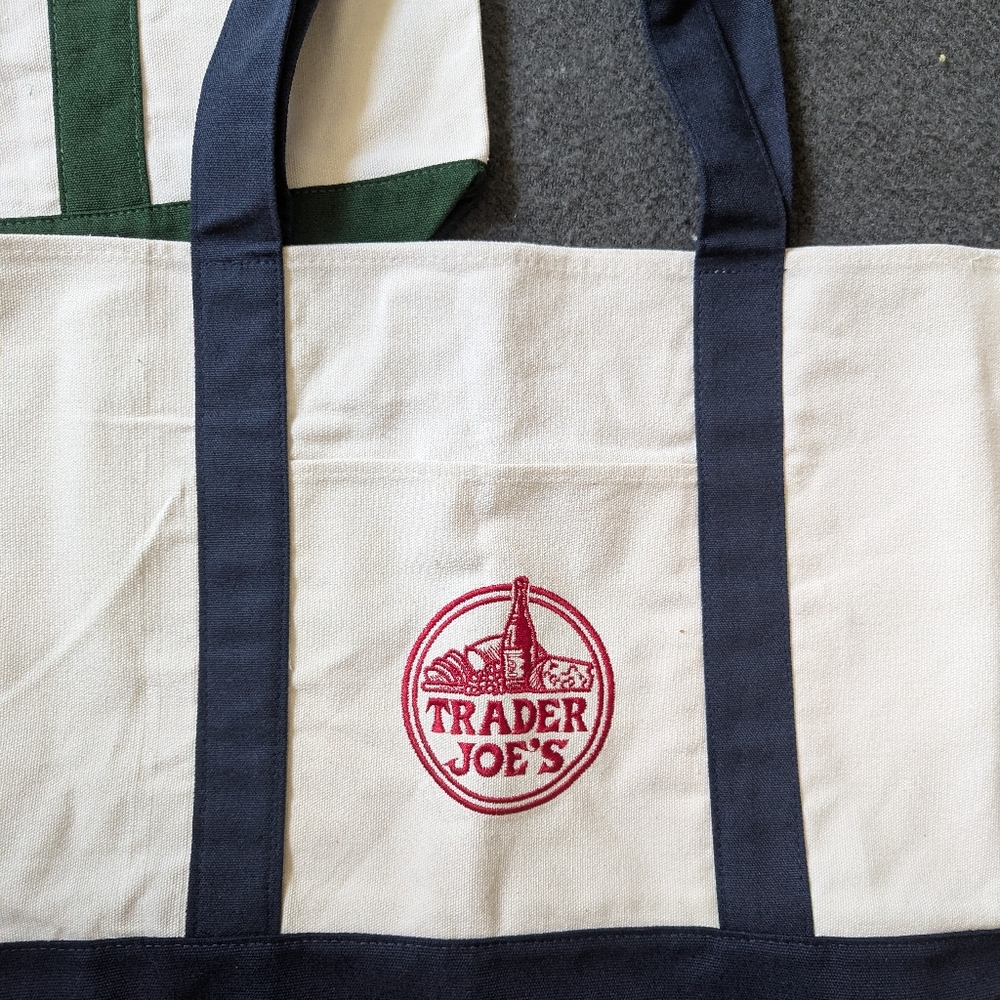 Trader Joe's blue & green large canvas tote bags … - image 2